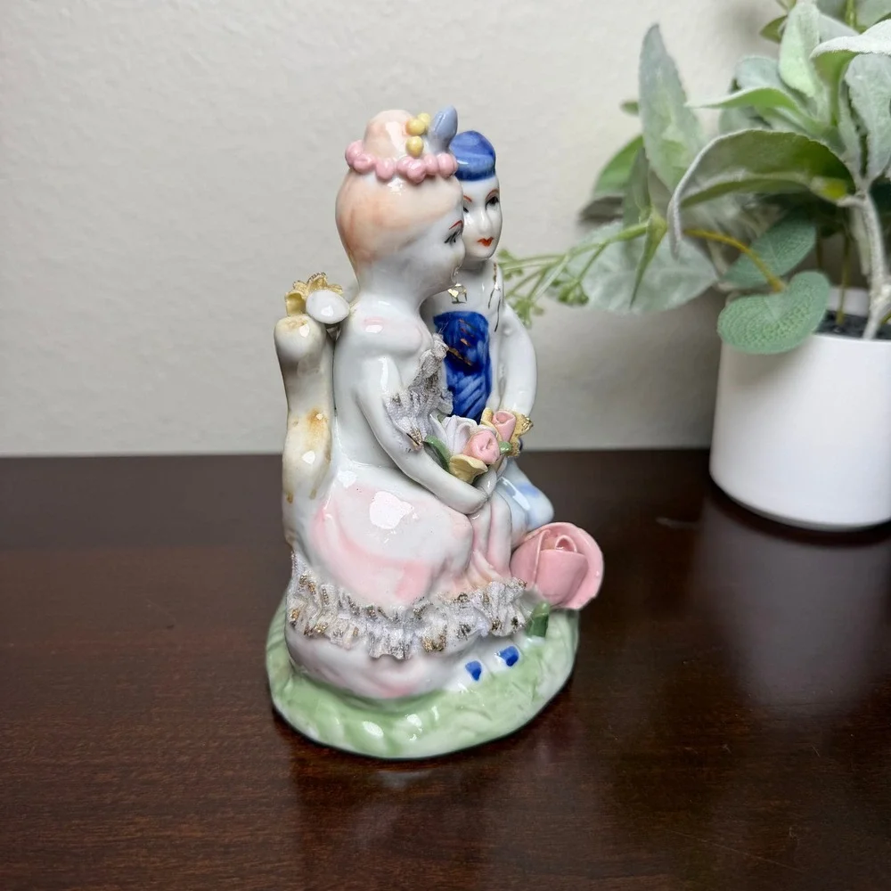 Vintage Porcelain‎ Courting Couple Figurine Hand Painted Gold Accents
